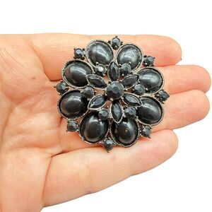 Vintage Jewelry Black Flower Brooch Floral Pin